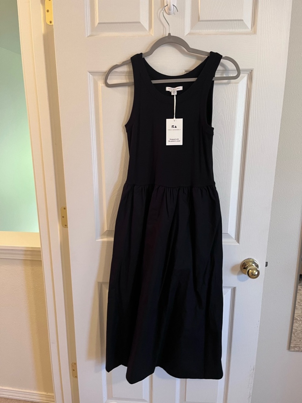 Free Assembly NWT Black Sleeveless Midi Dress with Gathered Skirt